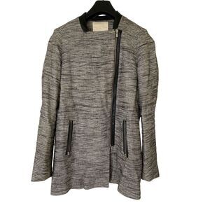 Maje Long Gray Cotton Linen Stretch Asymmetric Zip Coat women’s size 36 Small